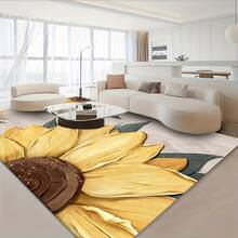 Soft And Thickened Area Rug, Sunflower Pattern Carpet, In A Combination Of Yellow, Brown, And Gray, Machine Washable, Soft, Lightweight, Suitable For Bedrooms, Living Rooms, Offices, Indoor Playrooms, As Warm As The Spring Sunshine, Suitable For Christmas, Halloween, Thanksgiving, Father's Day, Mother's Day, Graduation Season, June Day, And Independence Day - 簡約款 - 查看 6