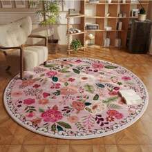 1pc Vintage Floral Round Carpet, Soft Plush Rug, Ins Style Flower Pattern Floor Mat, Bedroom Living Room Window Decor Pad, Machine Washable All Season, Cozy Decorative Carpet, Essential Spring Summer Home Decor - Multicolor - View 1