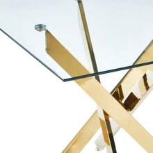 Dining Table With Crossed Metal Legs And Tempered Glass, Modern Space-Saving Kitchen Table For Living Room,  Legs, Square Table, Gold Legs, 80x80x75cm - Gold - View 5