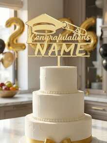 Custom Graduation Cap Cake Topper, Personalized Name Cake Decoration, Classic Graduation Theme Style, Customized Name Party Cake Decor For Graduation Ceremony, Celebration, Customizable Gift For Friends, Black/Silvery/Rose Golden/Golden, Family, Graduation Season Party Supplies - Style a - View 4