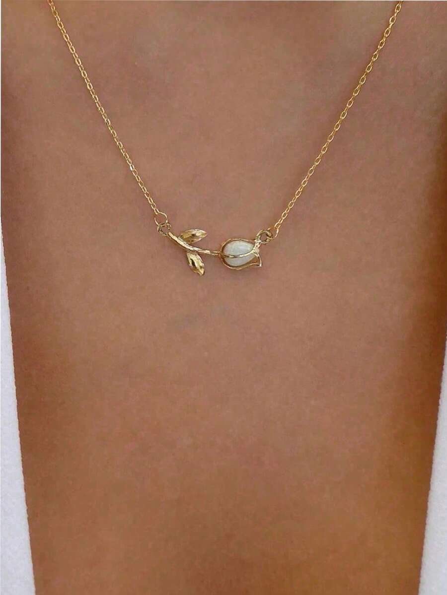 Fashionable Rhinestone Flower Design Necklace, Suitable For Daily Wear Valentines - Yellow Gold - View 1