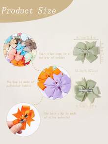 6pcs Solid Color Satin Ribbon French Style Bow Hair Clips, Suitable For Various Hairstyles - Purple - View 6