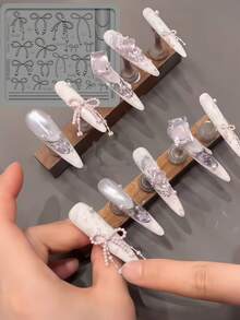 Khuôn làm móng nghệ thuật hình nơ ngọc trai giả, vỏ sò, đá quý Baroque bằng dây câu cá. - Trong sáng - Xem 3