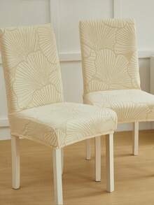 1/4/6/8pcs Removable Plush Fabric Chair Covers With Shell Pattern, Full Coverage Stretch Slipcovers For Dining Room, Bedroom, Living Room, Home Decor, Holiday Party - Beige - View 3