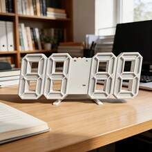 1pc Premium 3D Clock, LED Bedroom Digital Alarm Clock With Date & Temperature Display, 24-Hour Display, 3D LED Night Light, Clear, Modern Minimalist Design, Suitable For Kitchen/Bedroom/USB Powered Digital Clock - 白色 - 查看 6
