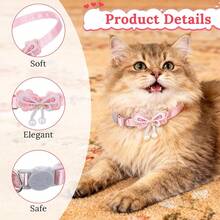 Jeffdad 4 件套可爱珍珠猫项圈带蝴蝶结，适合雌性猫咪，粉色猫咪蝴蝶结及配饰，安全可脱卸猫咪领结项圈 - 粉色 - 查看 4