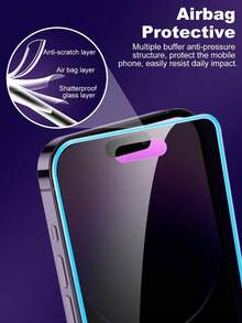 2 片装 - 蓝色夜光屏幕保护膜，气泡夜光膜，夜间轻松找到您的手机，个性化设计，护眼，超清晰，兼容所有保护壳，防刮擦，防震，全覆盖，易于安装，兼容 。 - 黑色 - 查看 3