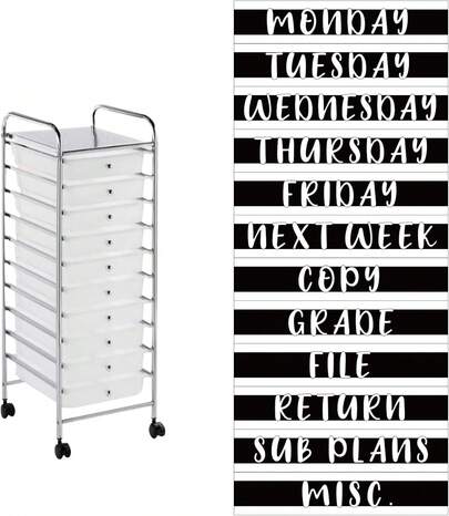 12 Pieces Rolling Storage Cart Labels 10 Drawer Rolling Storage Cart Label Blackwhite Classroom Decor For Teacher Office School Classroom Organization