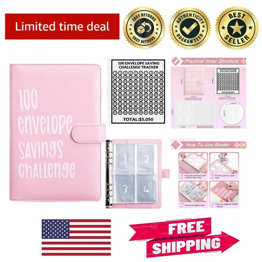 100 Envelopes Money Saving Challenge 100 Envelope Challenge Binder Savings Budget Book With Cash Envelopes For Office Home - 預設 - 查看 1