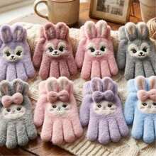 Children's Plush Bunny Gloves For Girls And Boys – Super Soft And Warm For Winter - WD-008 dinossauro bege s/ dedo - 查看 3