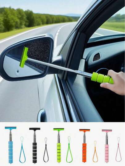 Portable Rearview Mirror Wipers, Manual Car Window And Rearview Mirror Cleaners - Retractable Windshield Wipers, Windshield Cleaning Tools, Car Glass Cleaner, Manual Wipers, Car Cleaning Supplies