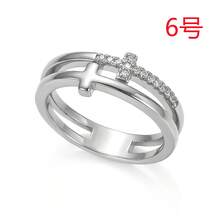 1枚极简设计立方氧化锆镶嵌十字铜双层可叠戴戒指 - 白色 - 查看 12