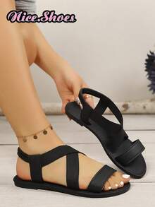 Giày sandal đế bằng nữ, kiểu La Mã mùa hè, hở mũi, quai đan, không gót, giày dép mùa hè thoải mái, phù hợp cho mang hàng ngày, thiết kế hở mũi thời trang, thoáng khí tốt, sandal thường ngày đa năng, dễ phối đồ. Sandal đen, sandal trắng, sandal nâu. - màu đen - Xem 5