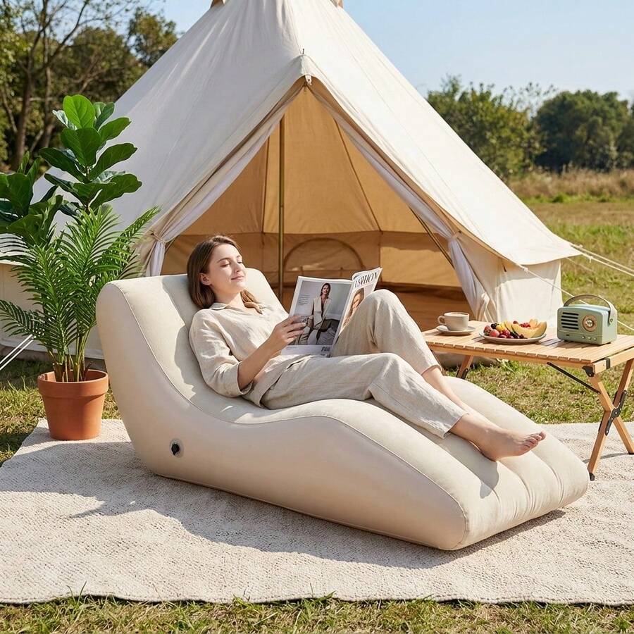 Sofá y silla de salón inflables portátiles, adecuados para camping, picnics y salidas a la playa. Se pueden usar en interiores y exteriores. Son ideales para espacios de vida en el hogar y balcones. Se envían aleatoriamente dos estilos. - Multicolor - Ver 1