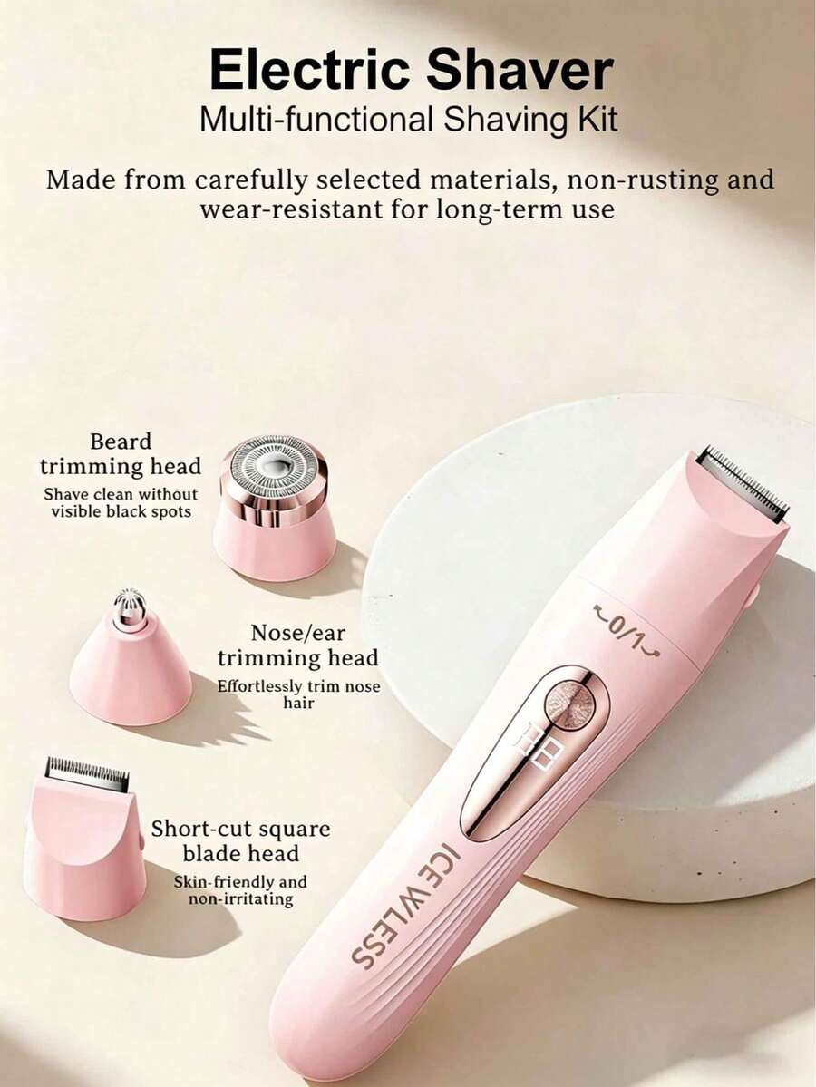 女性電動刮鬍刀，可充電美容套組，適用於臉部、鼻子、腿部、腋下，無痛比基尼修剪器，便攜式乾濕兩用除毛工具