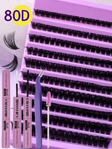 544/640/180 Clusters D Curl Reusable False Eyelash Book, Classic Eyelash Set With Glue, Brush, Tweezers, Suitable For Beginners, Soft Natural Segmented Eyelashes, Fluffy Mixed DIY Eyelashes, Easy For Daily Makeup Use, Gift For Her - Purple - View 16