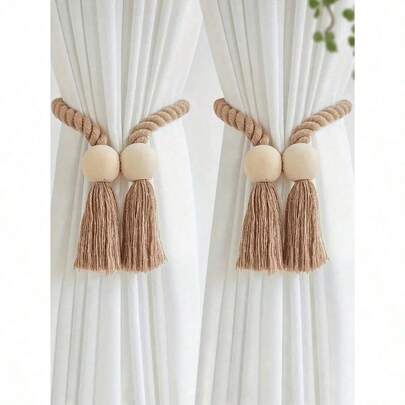 4pcs Magnetic Window Curtain Tiebacks Simple Wooden Tassel Curtain Buckle Curtain Holdback Suitable For Bedroom Living Room Kitchen Home Decoration