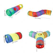 Multifunction Rainbow Foldable & Portable Pet Tunnel Toy, Durable Cat Toy For Active Cats And Small Dogs, Cat Tunnel For Hide And Seek Game To Consume Energy, Includes Hanging Toys For Interactive Pet Entertainment, Gift Set - Multicolor - View 7