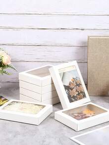 12pcs Kraft Paper Boxes With Window, 4.5" X 6" X 1" Brown/Black/White Color Gift Packaging Boxes, Suitable For Wedding, Packaging, Gifts, Birthday Party Decoration Storage - Multicolor - View 5