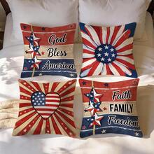 4 fundas de almohada con estampado retro de flores, corazones y estrellas para el Día de la Independencia de Estados Unidos, impresión de un solo lado, adecuadas para sala de estar, dormitorio, decoración del hogar, todo el año - Multicolor - Ver 9