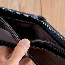 CarrKen 1pc New Vintage Stylish Multi-Function Zipper Wallet, Contrast Color Card Holder For Young Men And Students, For Him - Black - View 7
