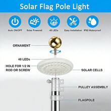 WIXHFG [Solar Flagpole Lights] Solar Flagpole Lights, Flag Lights, Camping Tent Lights, Garden Lights, Umbrella Lights, Ultra-Bright Solar-Powered Flagpole Lights, Dusk To Dawn - 48LED - 查看 4