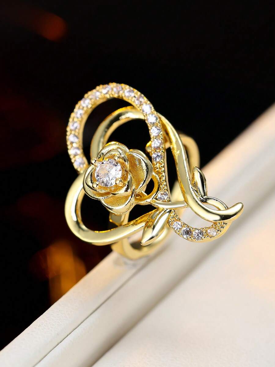 1pc Elegant Fashionable Rose Wrapped Ring, Stylish Accessory For Street, Shopping, And Photo Shoots - Open Ring - View 1
