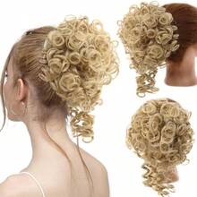 8 pulgadas/20 cm Moño rizado afro sintético elástico, Coletero de moño desordenado esponjoso, Tocado de piña suave para fiesta de Navidad y uso diario, Negro, Dorado, Marrón, Gris Ombre - Multicolor - Ver 12