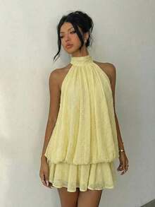 Vestido mini elegante azul claro con cuello halter para mujer, vestidos elegantes para mujer, vestido para citas de mujer, vestido para salir de noche de mujer, vestidos de verano para mujer, atuendos de luna de miel para mujer, vestido para invitada de boda de mujer.Ropa para Vacaciones en la Isla, Vestidos para Invitadas de Boda, Vestidos de Verano para Mujer, Vestidos Elegantes para Fiesta, Vestidos de Cumpleaños para Mujer - Amarillo claro - Ver 6