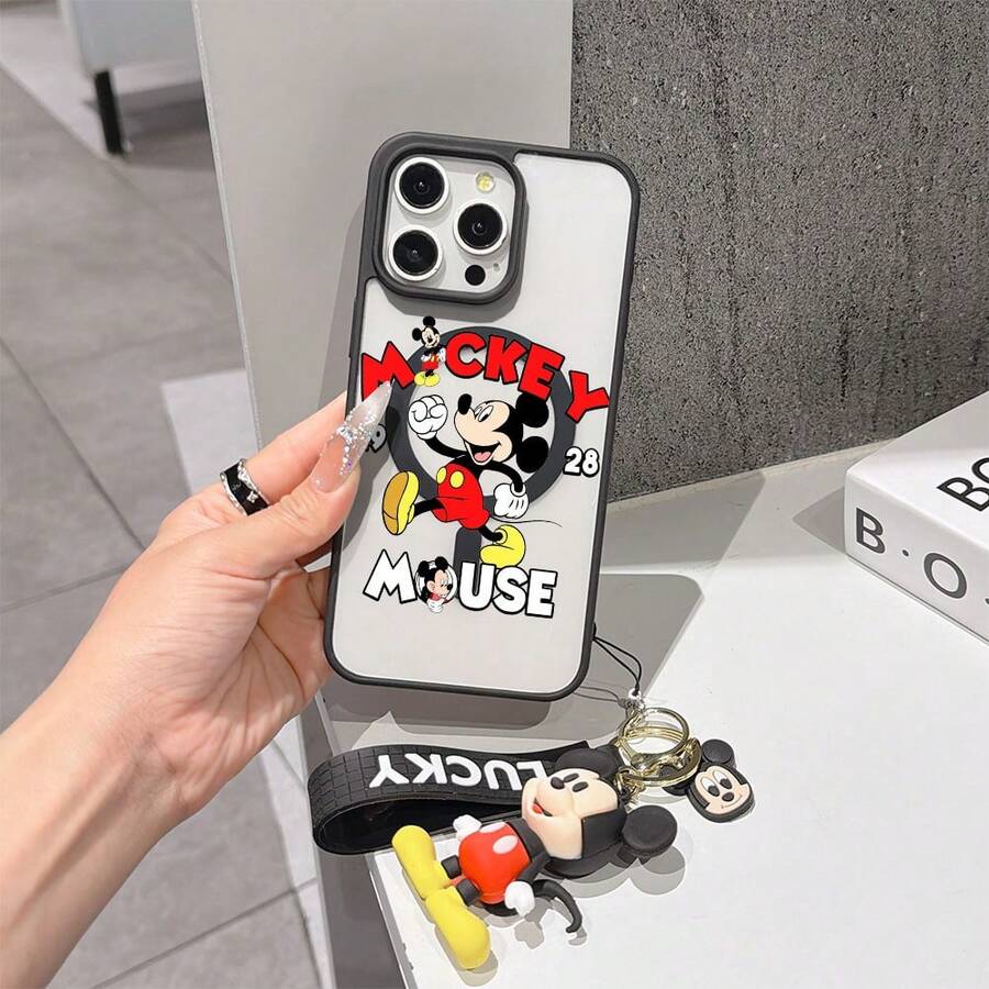 This Disney Mickey Mouse Pattern Lanyard Phone Case Features A Strong Magnetic Closure And Full Coverage Of Acrylic And TPU Material. It's Shockproof, Lightweight, And Suitable For IPhone17/16/11/13/15/15 Plus/15 Pro/15 Pro Max/12/14 Pro Max/11 Pro Max/12 Pro/12 Pro Max/13. It's A Popular Birthday Gift, Business Gift, Durable, Stain-Resistant, And Fingerprint-Resistant New Phone Case For Men And Women. It Also Includes A Mickey Mouse Phone Case And Mickey Mouse Doll Bracelet. Compatible With SamsungGalaxy S20, S21, S22, S23, And S24 Series. It's The Perfect Gift For Friends And Family. This Stylish Phone Case Is Fun, Lightweight, And Durable. IPhone17 Pro Max Phone Case, Minnie Phone Case. - màu đen - Xem 1