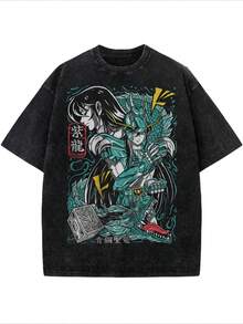 Camiseta unisex manga corta con estampado, cuello redondo, 100% algodón puro, tela suave y transpirable, estilo casual ideal para primavera y verano, ropa de uso diario cómoda - Negro - Ver 5
