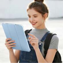 Ốp bảo vệ máy tính bảng có thể gập lại, tương thích với dòng iPad/ MatePad/Honor Pad/ Tab/ Pad/ Pad/ Galaxy Tab. - Màu xanh nhạt - Xem 3