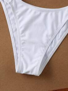 Women's Spring/Summer New White Solid Color Beach Vacation Date Party Halter Tie Sexy Bikini And Triangle Panty Swimwear Set - White - View 6