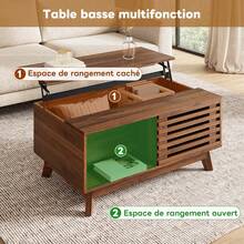 Retro-Modern Coffee Table, Height-Adjustable Top, Sliding Louvered Door, Walnut Finish, MDF Structure, Multifunctional Living Room Table - Walnut - View 5