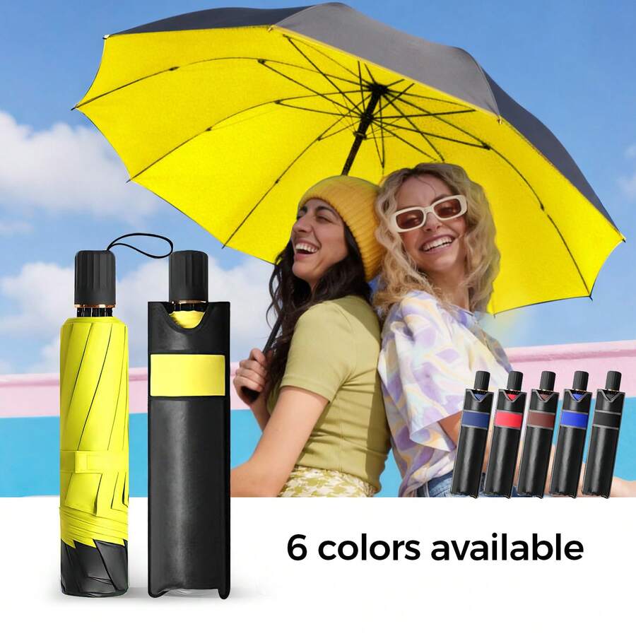 New Large Windproof Umbrella, 125cm/49.2inch Diameter, Dual-Color, Comes With Leather Case, 10 Ribs Reinforced Frame, Suitable For 2-3 People Family Outing, Multi-Person Use - Multicolor - View 1