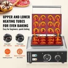 Máquina Eléctrica para Hacer Donuts, Máquina Comercial para Donuts de 1550 W con Superficie Antiadherente, Máquina para Gofres con Calefacción de Doble Cara de 12 Orificios Hace 12 Donuts, Temperatura 122-572 ℉, para Restaurante y Uso Doméstico - 1550 W - Ver 4