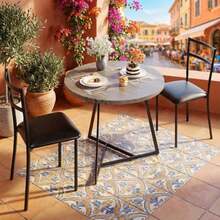 Conjunto de comedor moderno de 3 piezas para 2 personas: estructura metálica y 2 sillas tapizadas. Ideal para cocinas pequeñas, apartamentos o cafeterías. Fácil montaje. - Gris - Ver 1
