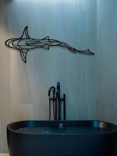 1件鲨鱼金属墙饰 - 简约线条艺术鲨鱼装饰 - 镂空金属铁艺壁挂 - 室内外装饰 - 适用于家居、客厅和办公室 - 家居装饰、房间装饰、墙饰礼物 - 生日和毕业礼物