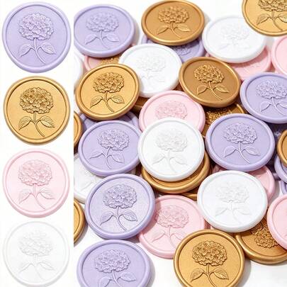 25 Piezas de Pegatinas de Lacre de Cera - Pegatinas de Sello para Sobres de Invitación de Boda con Flores de Hortensia 3D, Pegatinas Autoadhesivas, Perfectas para Invitaciones, Navidad, Envoltorios de Regalo, ¡5 Colores Disponibles!