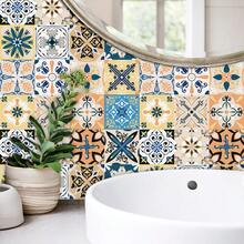 1 Pack (16pcs) Self-Adhesive Kitchen Stickers, Vintage Floral Pattern Flat Wall Decals, Scratch-Resistant, Oil-Proof, Easy To Clean Decorative Stickers, Suitable For Home, Kitchen, Room, Wall Decor - 16pcs - View 2