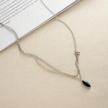 1pc Small And High-End Oval Black Mirror Necklace With Double Layered Collarbone Chain, Suitable For Women's Date Wear, Daily Commuting, Summer Charm, Women's Necklace, Stainless Steel Chain Jewelry, Women's Stainless Steel Jewelry, Women's Bracelet - Multicolor - View 8