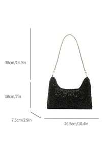 Túi xách nữ thời trang, túi đeo vai hình trăng khuyết đính sequin. - màu đen - Xem 3