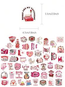 50pcs Valentine's Day Bookish Stickers For Laptops, Suitcase, Scrapbook, Storage Box, Decorative DIY, Graffiti Stickers - Multicolor - View 2