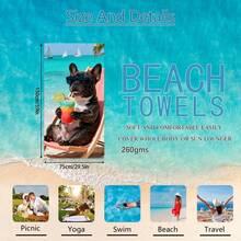1pc Bulldog Beach Towel, Super Absorbent Large Beach Blanket, Suitable For Beach, Pool, Travel, Camping, Yoga, Available In Multiple Sizes - Beach Bully - View 11