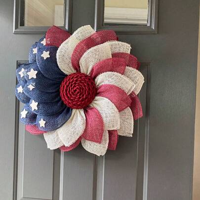 1pc 2D Flat, Front Door Patriotic Wreath - Independence Day Memorial Wreath - Vibrant Independence Day Decor - Perfect For July 4th And All Season Celebrations, Home Decor, Suitable For Entryway, Front Door, Indoor Decoration