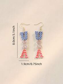 一对性感可爱的美国国旗涂鸦字母亚克力吊坠耳环，独立日、假期、派对庆祝礼物 - 彩色 - 查看 5