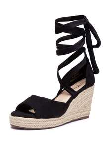 Comfyshoes Women's Rome Open Toe Espadrilles Platform Wedge Sandals - Black - View 5