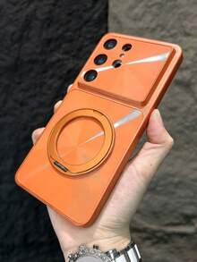 适用于三星 Galaxy S26 Ultra S25 Ultra S24 Ultra 的奢华 Aurora Armor 磁吸手机壳，360° 旋转支架，支持无线充电，防震硬壳 - 橘色 - 查看 3