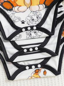 3pcs Striped Cute Lion Infant Newborn Romper Jumpsuit - White - View 6