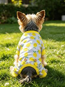 夏季降温狗狗服，可爱柠檬图案网眼宠物服，小型犬弹性腰带睡衣 - 彩色 - 查看 1